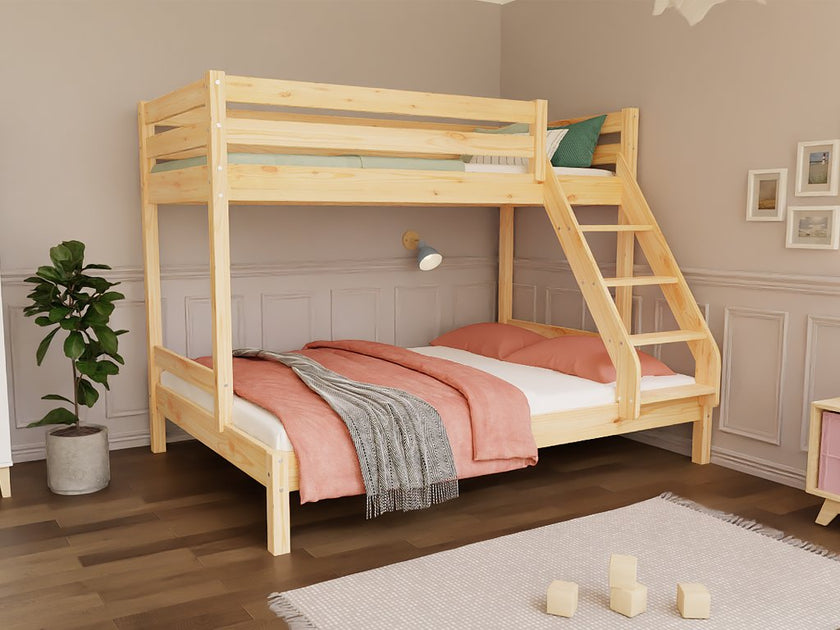 Wooden bunk bed ARARAT for 3 persons 90x200 cm, 140x200 cm