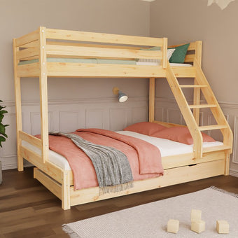 Wooden bunk bed ARARAT for 3 persons 90x200 cm, 140x200 cm