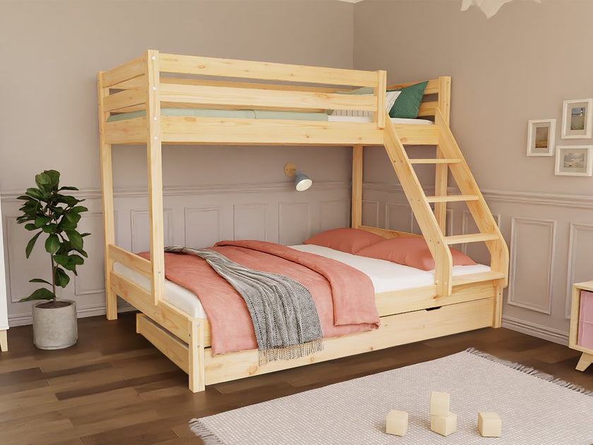 Wooden bunk bed ARARAT for 3 persons 90x200 cm, 140x200 cm