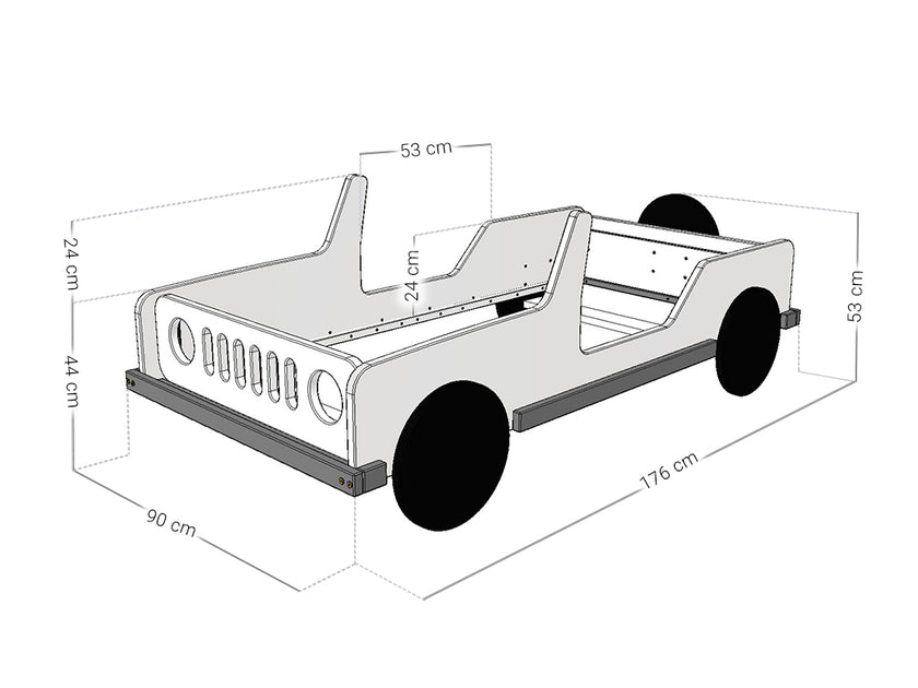 Children's car bed in the shape of a jeep SAFARI 80x160 cm